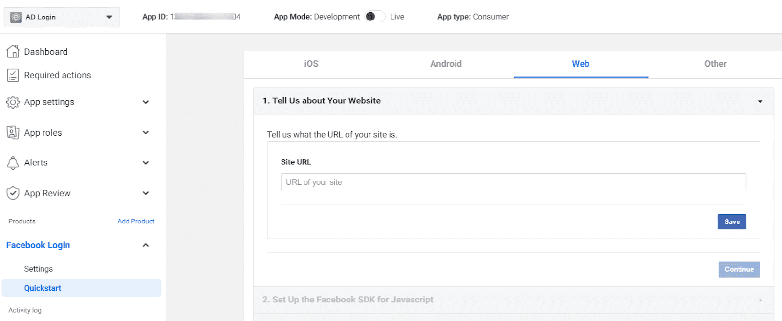 enter site url and save