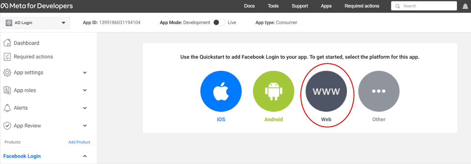 select platform web for the app