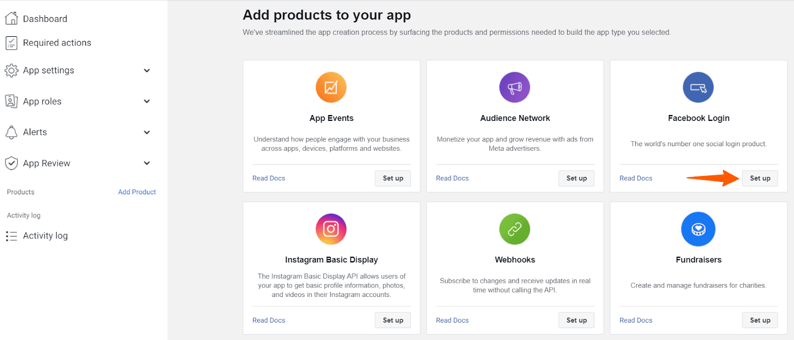 set up facebook login