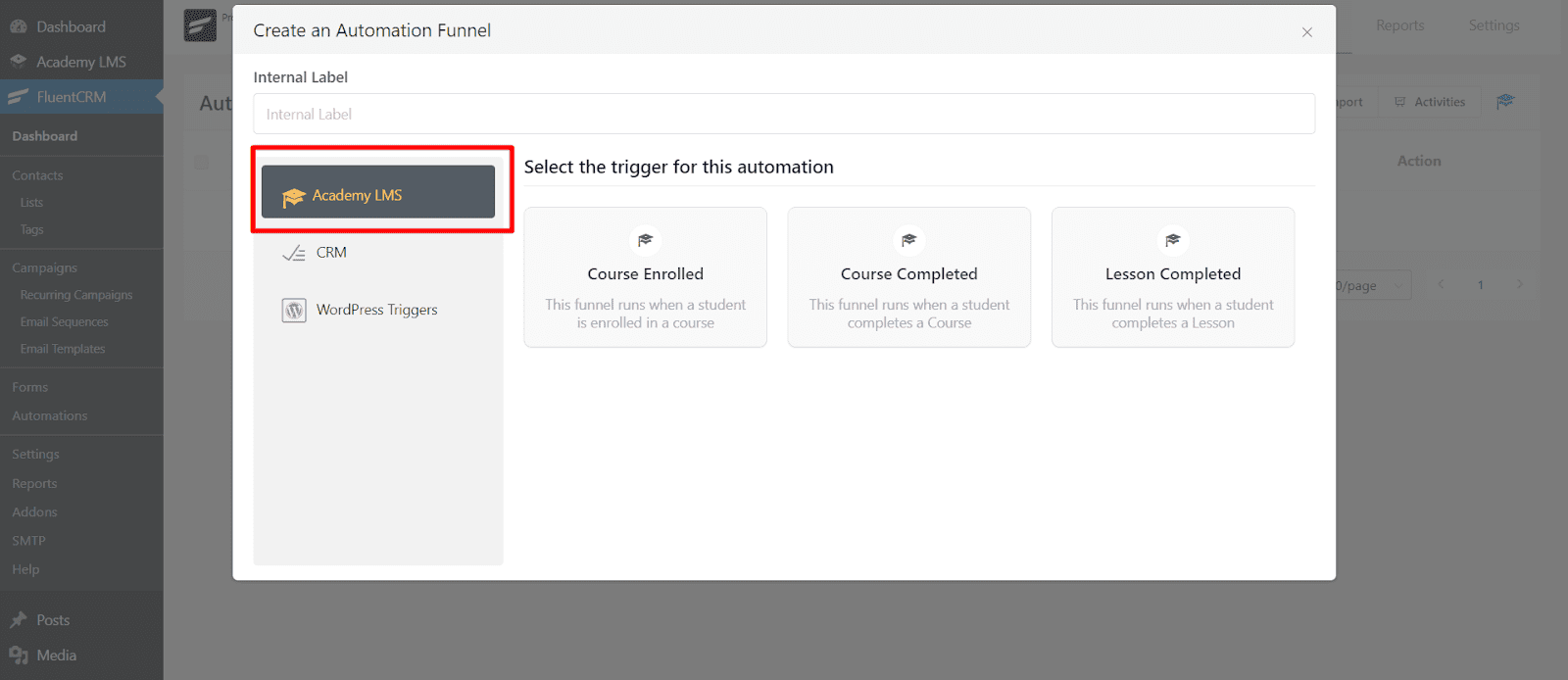 select triggers for academy lms