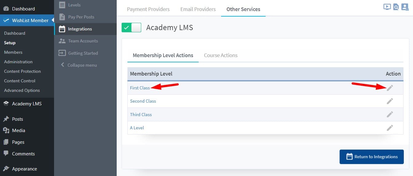 membership level actions