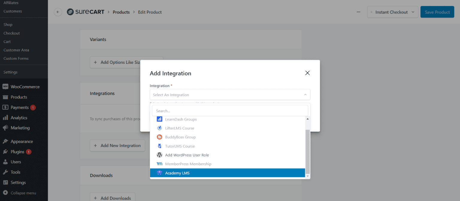 select integration as Academy LMS
