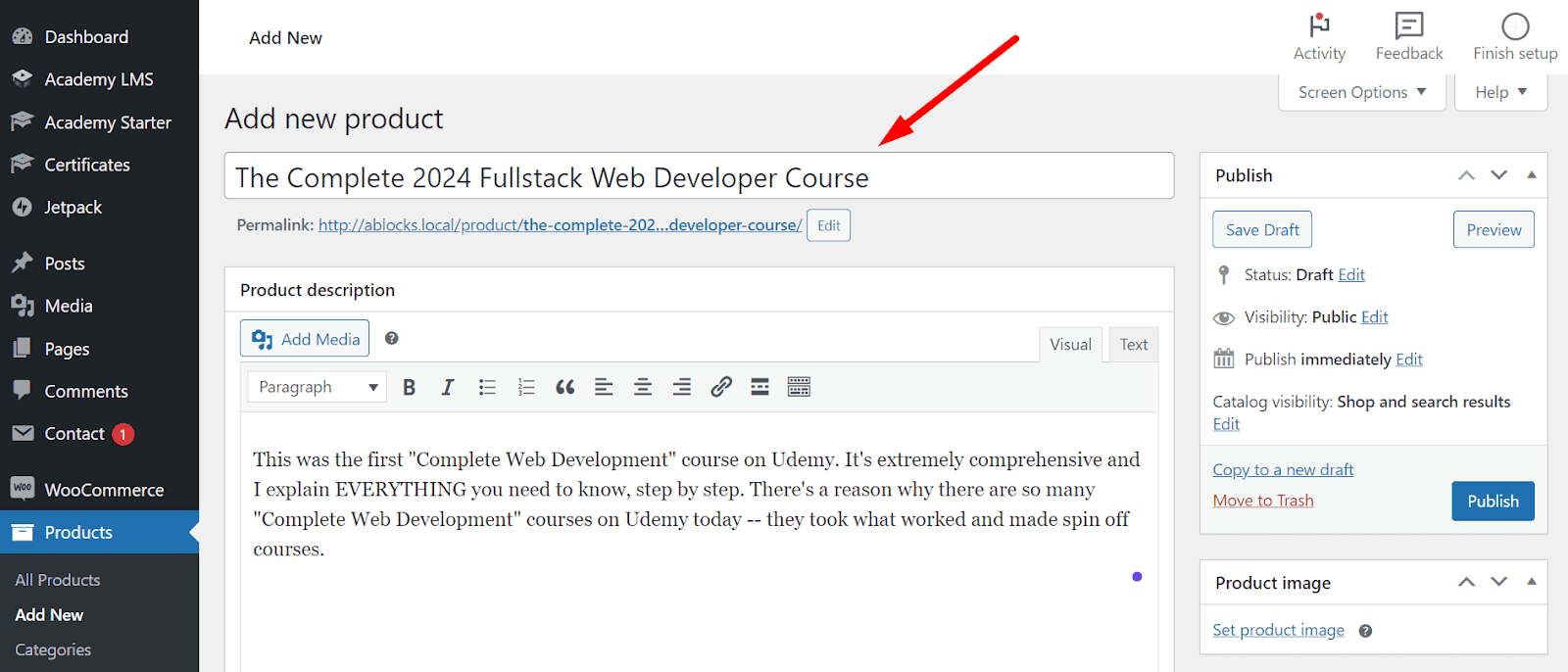add new course in woocommerce