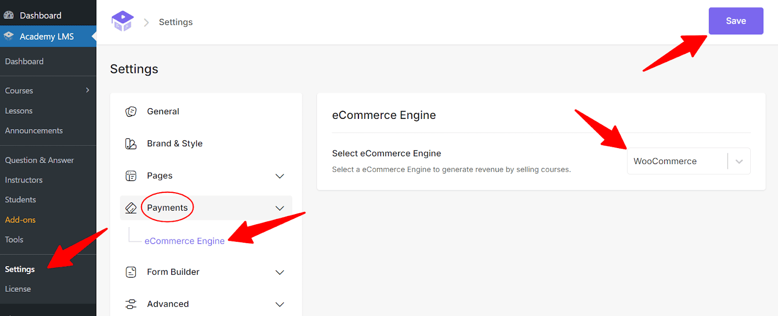 set ecommerce engine as woocommerce
