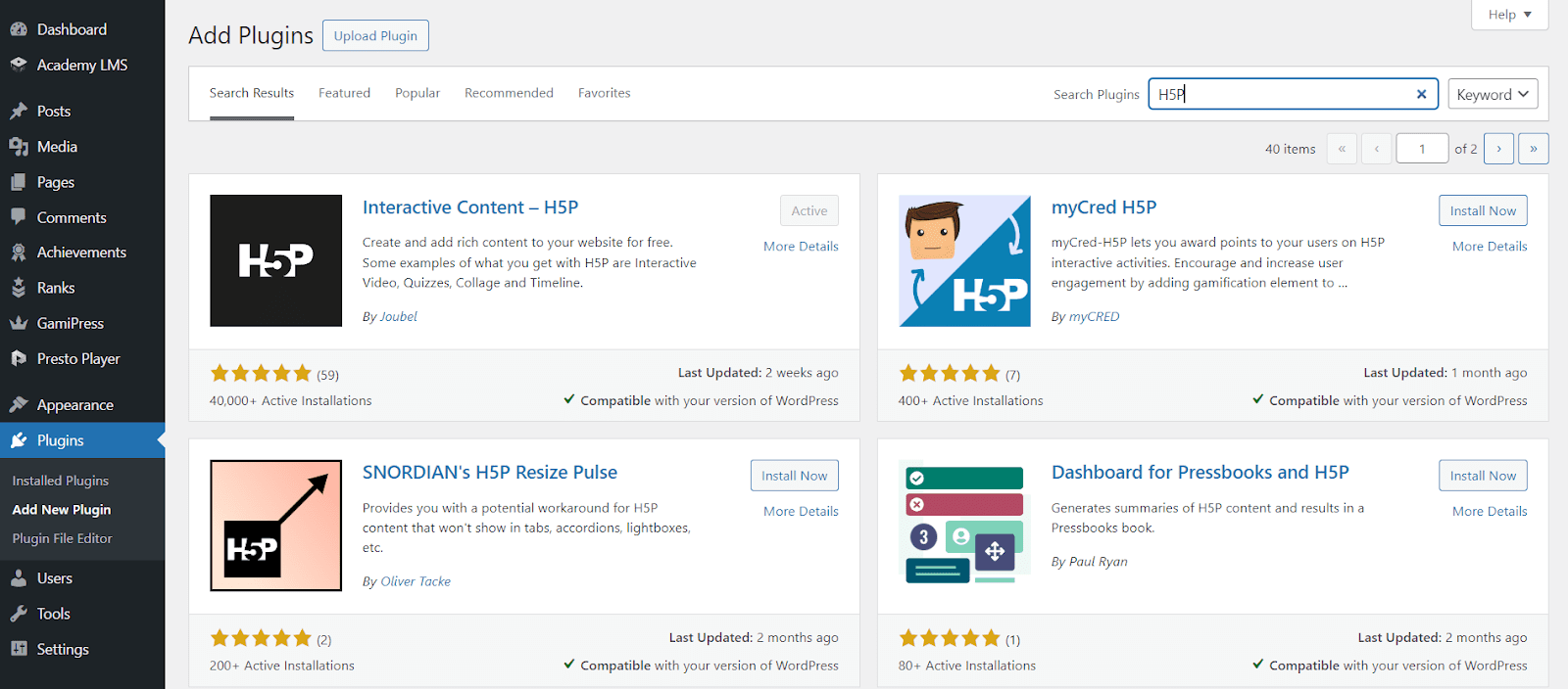 Install and Activate H5P Player
