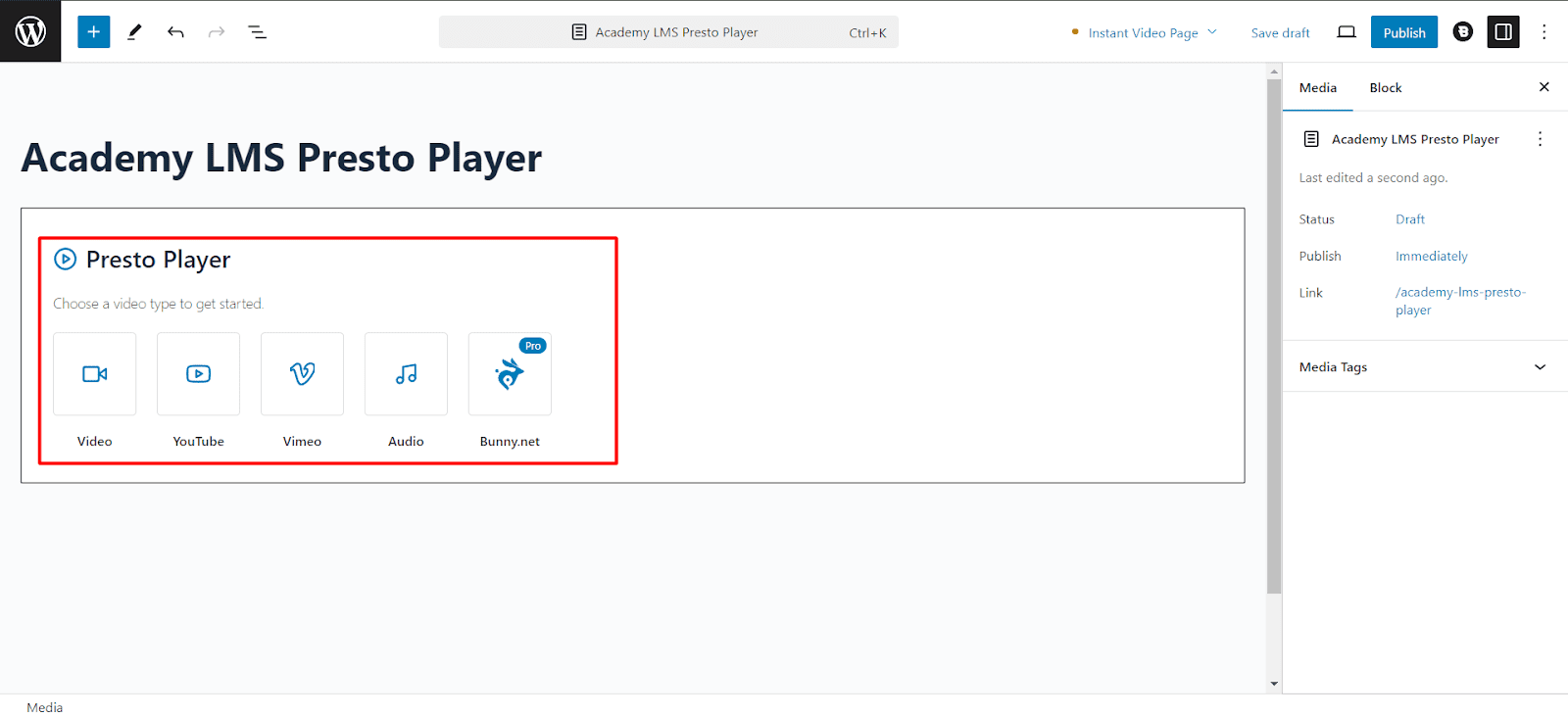 Choose the type of media you'd like to upload