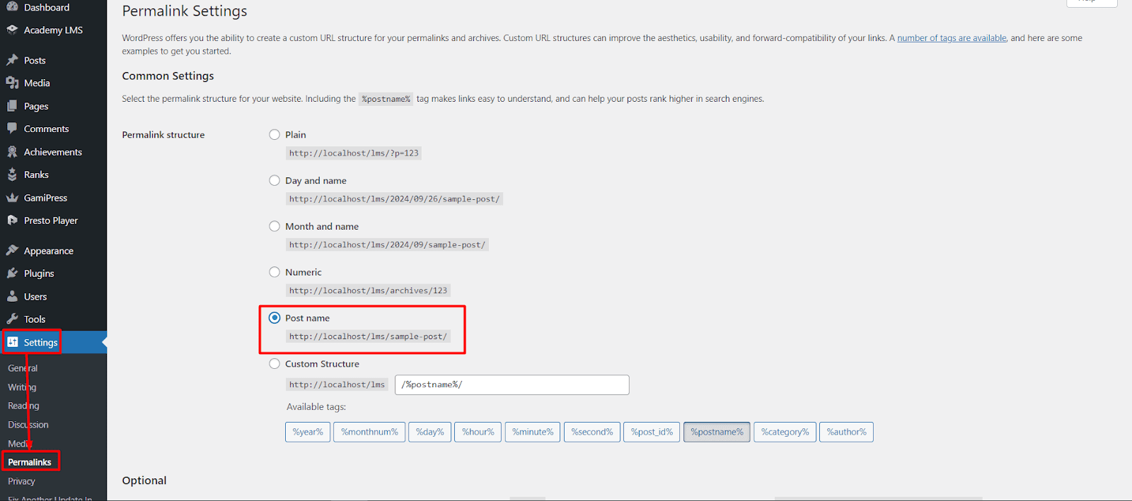 change the permalink from WordPress