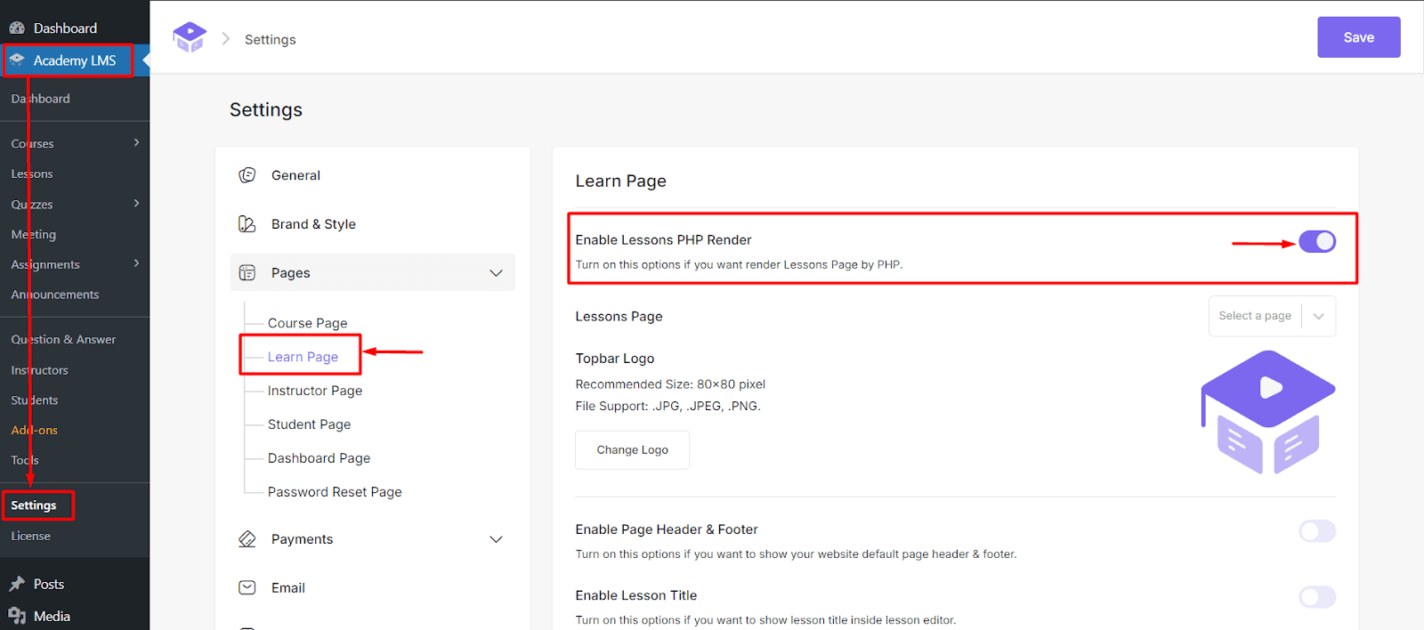 Enable Lesson PHP Render in Academy LMS