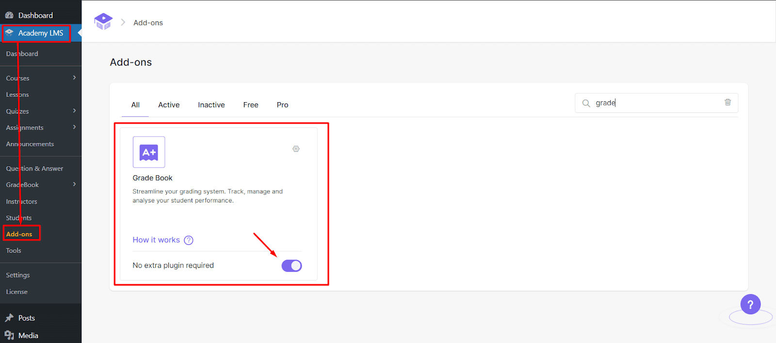 Enable Grade Book Addon
