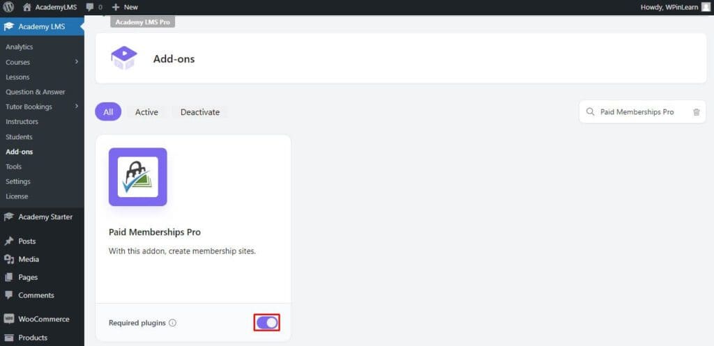 Enable Paid Memberships Pro Addon