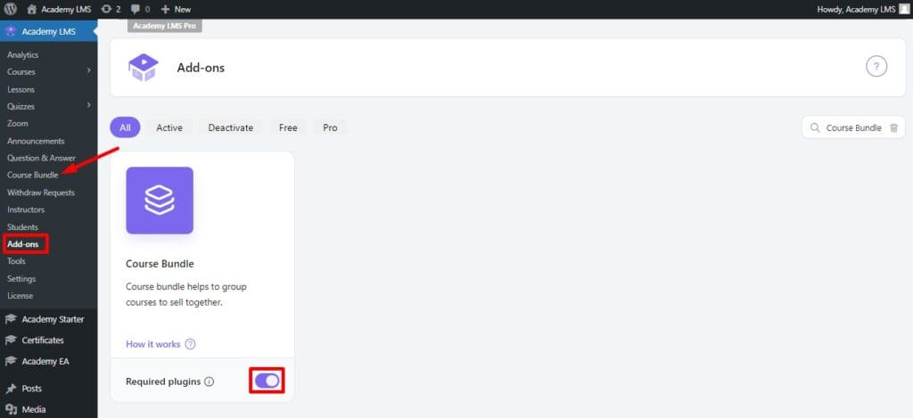 Enable Course Bundle Addon