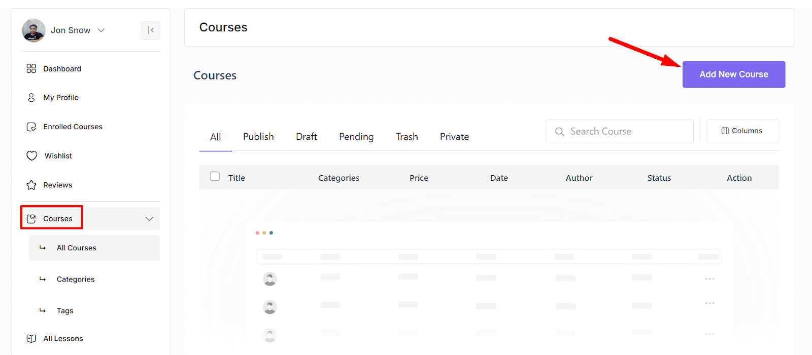 Creating a New Course