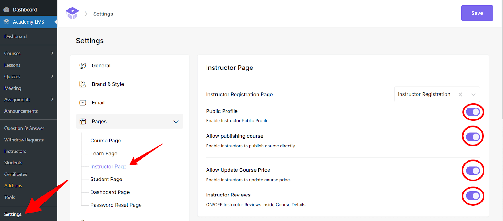 Enable Instructor Options