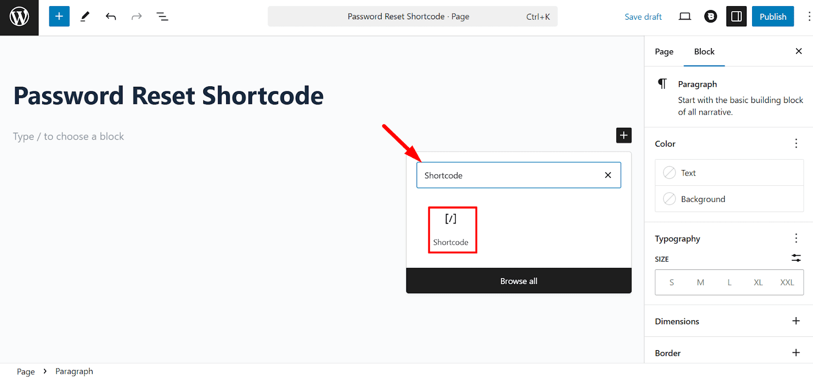 insert shortcode block on Gutenberg