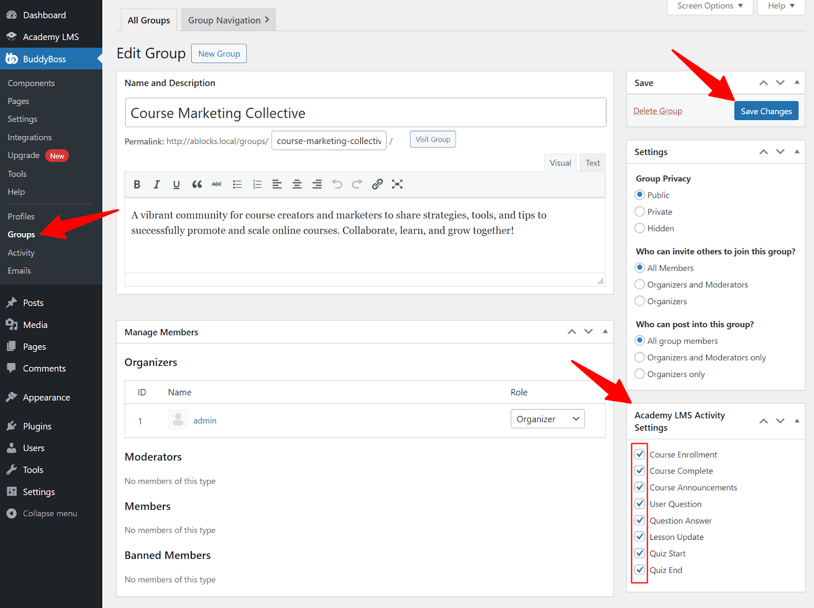 add academy LMS activity 