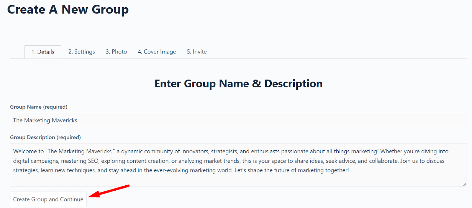 enter group name and description