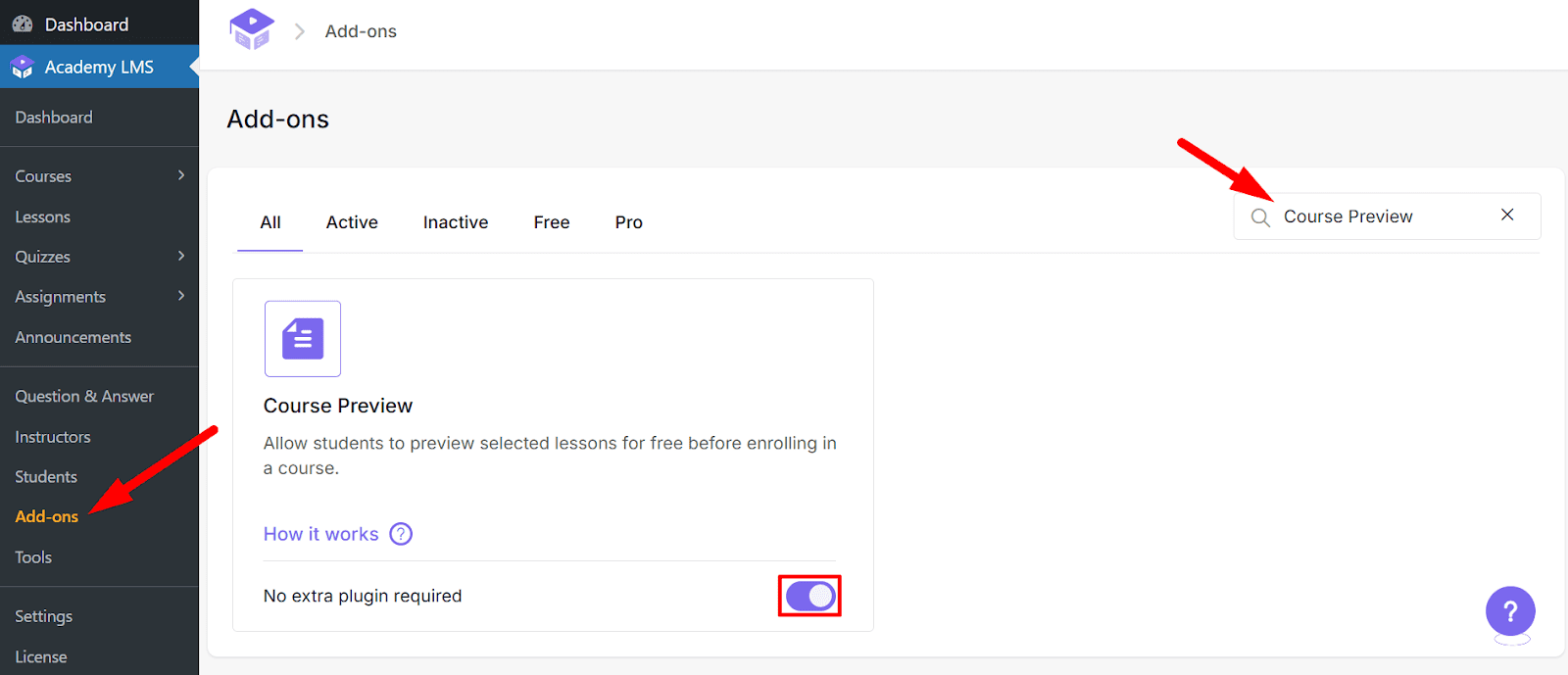 enable course preview addon