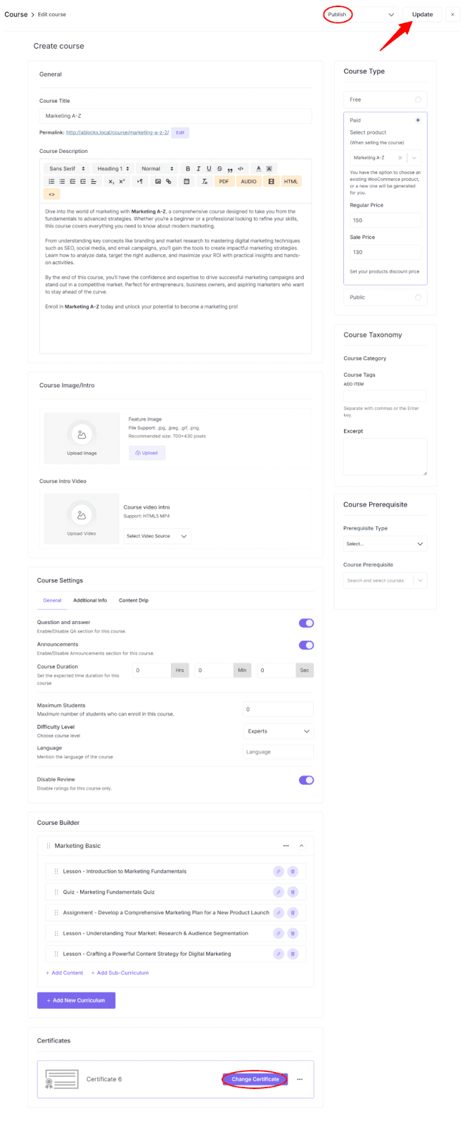 Finalize Course Settings