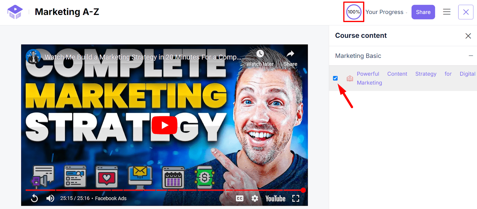 completing a course from Academy LMS