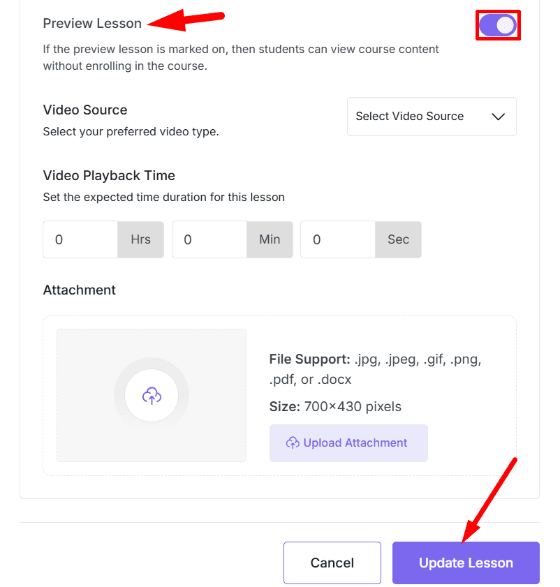 make lesson preview on