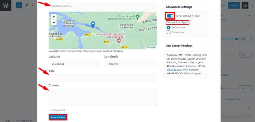 add location and other details for wp map block