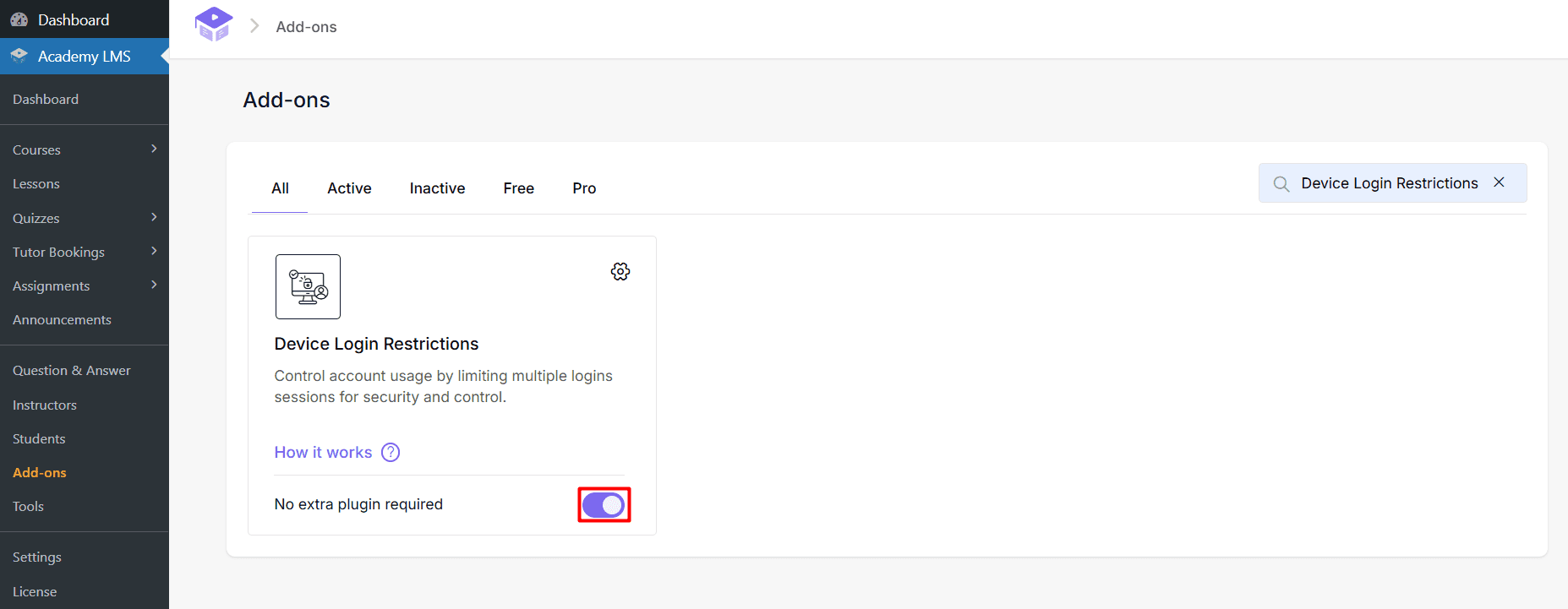 Core Add-ons Device Login Restriction