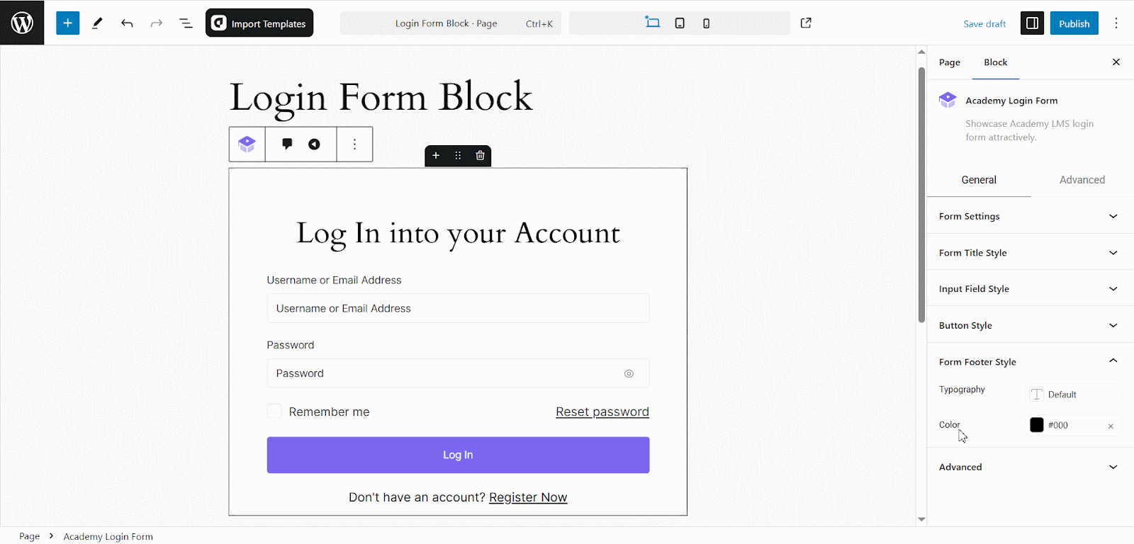 Customize the Form Footer Style Settings