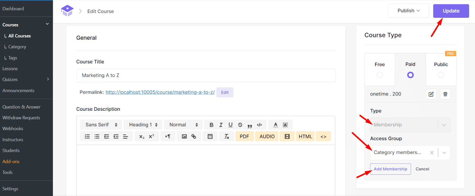 Enable Membership in Academy LMS