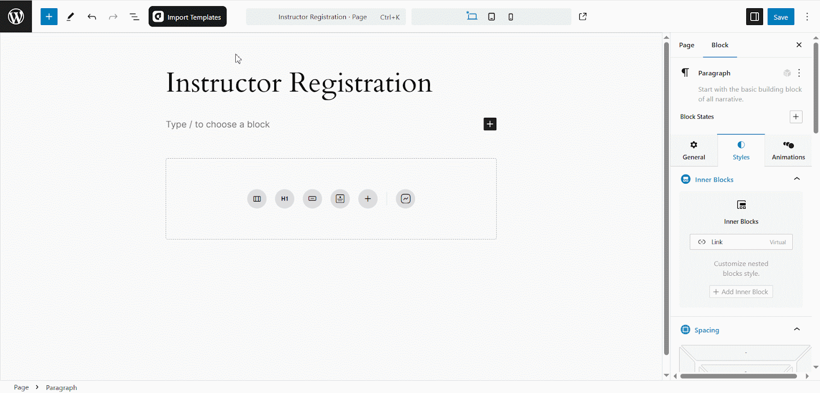 How to Use the Instructor Registration Block