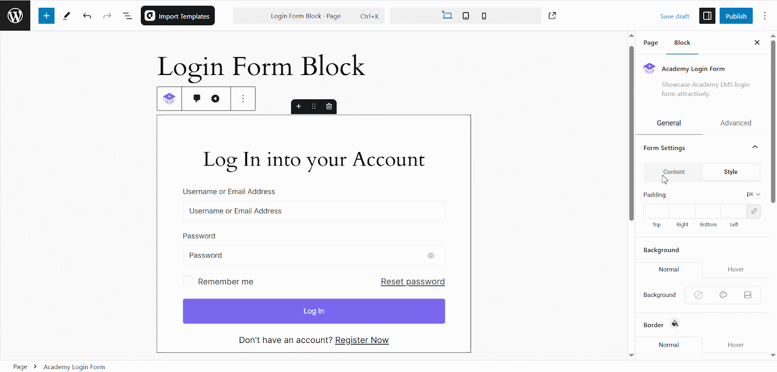 Customize the Form Content Style Settings