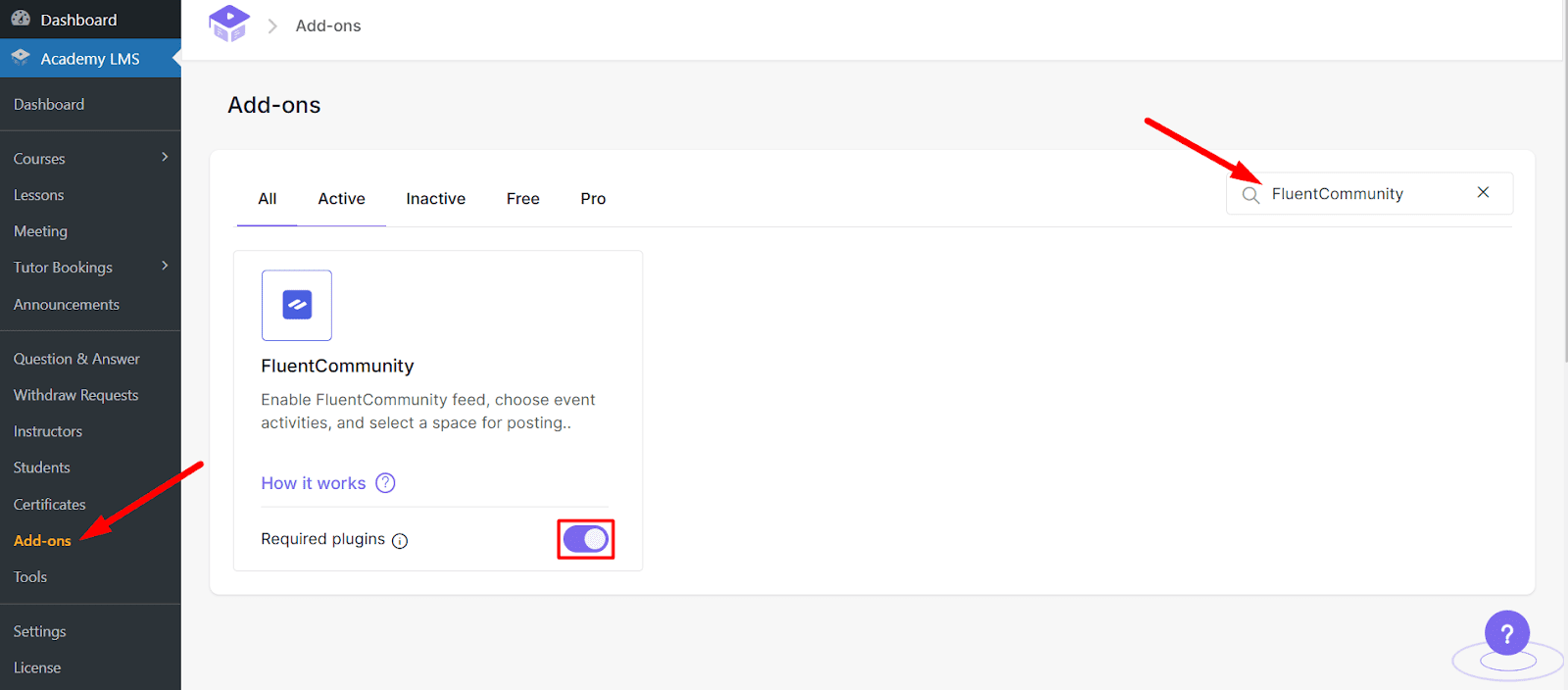 Enable FluentCommunity Addon