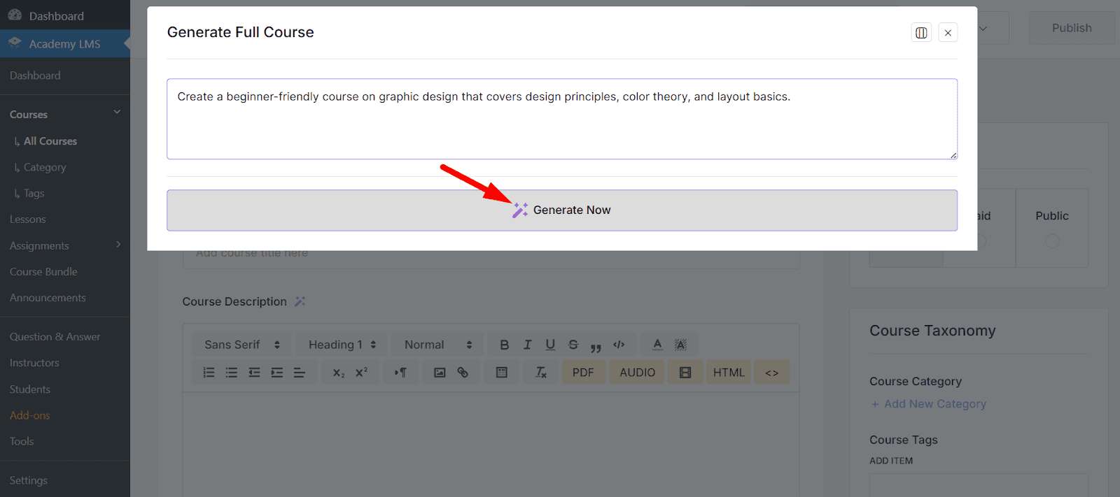 generate now button click