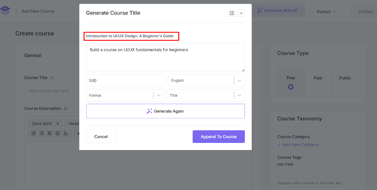 generated title append to course 
