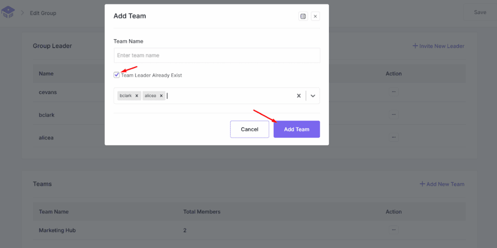 Assign a Team Leader