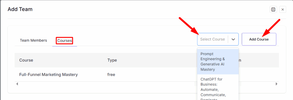 Assign Courses to Team