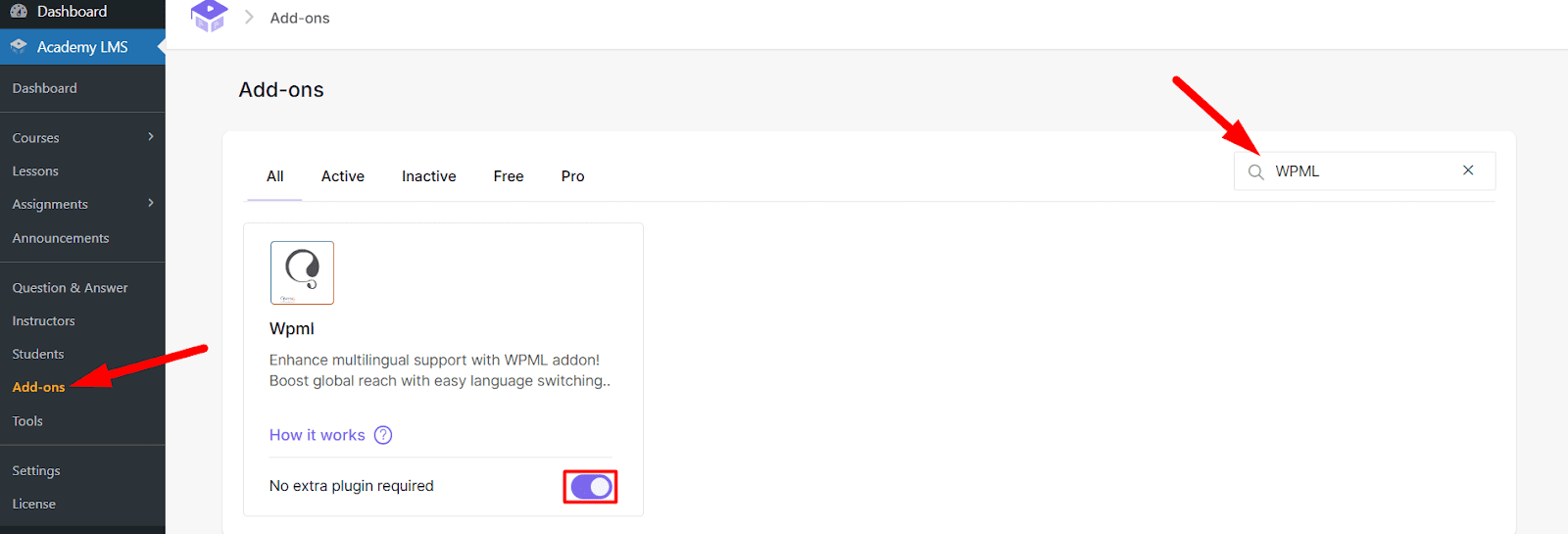 Addon Activation in Academy LMS