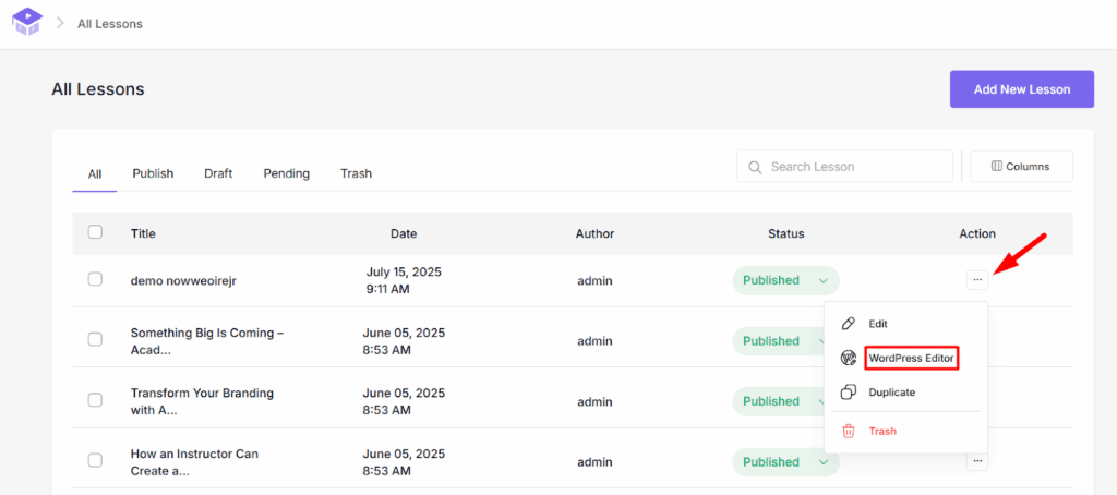 Navigate to the Lesson Editor