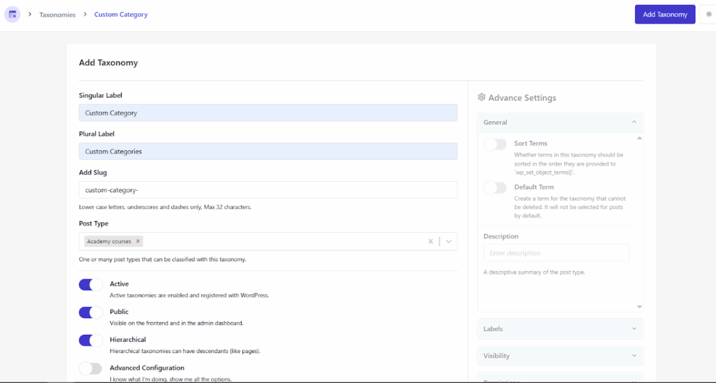 Creating Custom Taxonomies for Courses