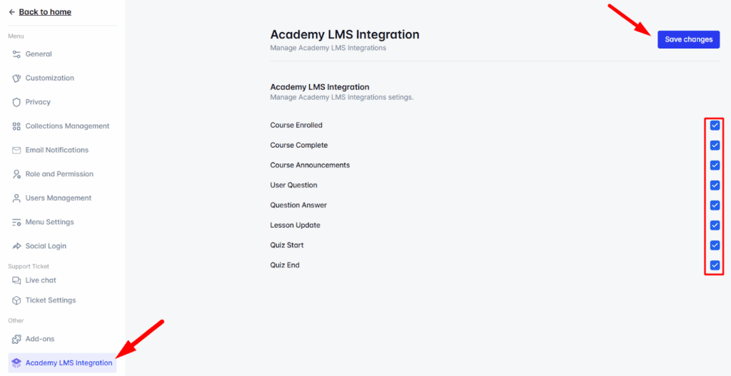 Configure Academy LMS Events from the ZenCommunity Platform