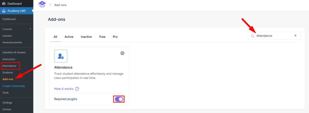 Enable the Attendance Add-on