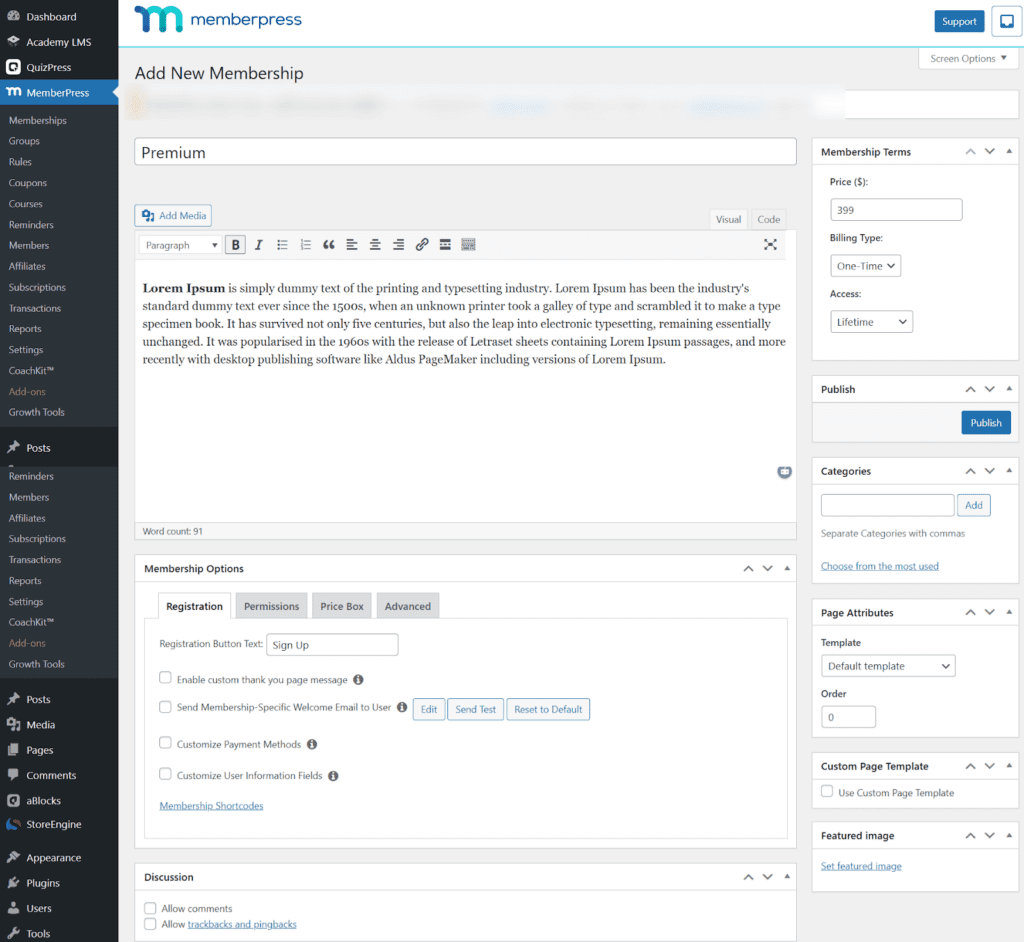 Create Membership Levels in MemberPress
