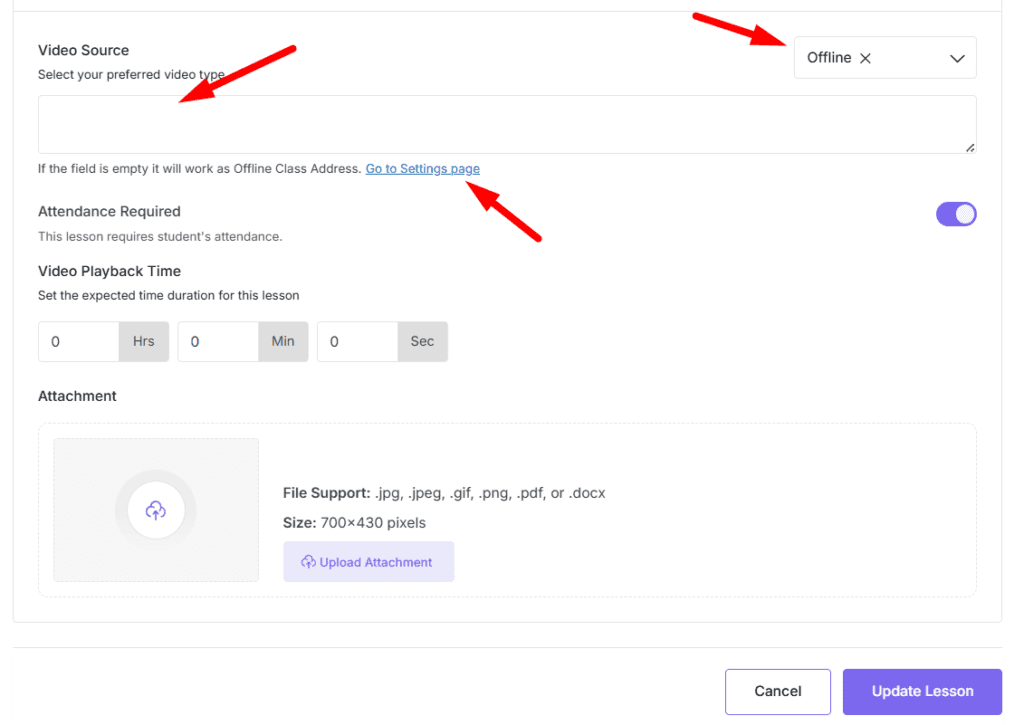 Offline Course Attendance Setup (In-Person Classes)