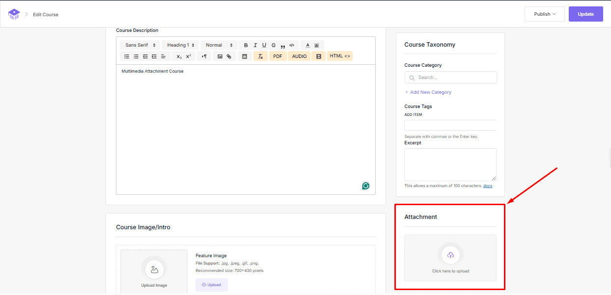 Course Editor Attachment option Course Editor Attachment option