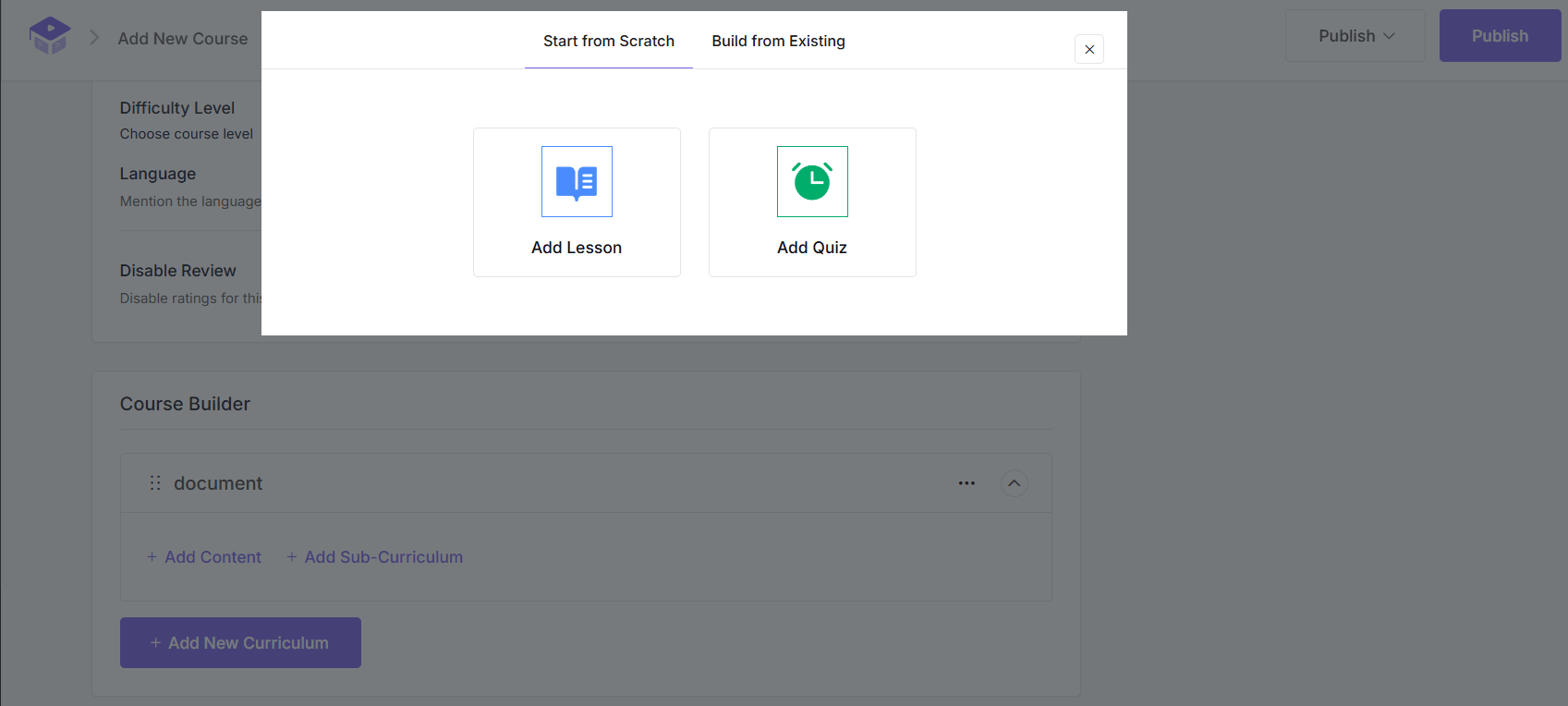 Structured add Lesson and add Quizzes