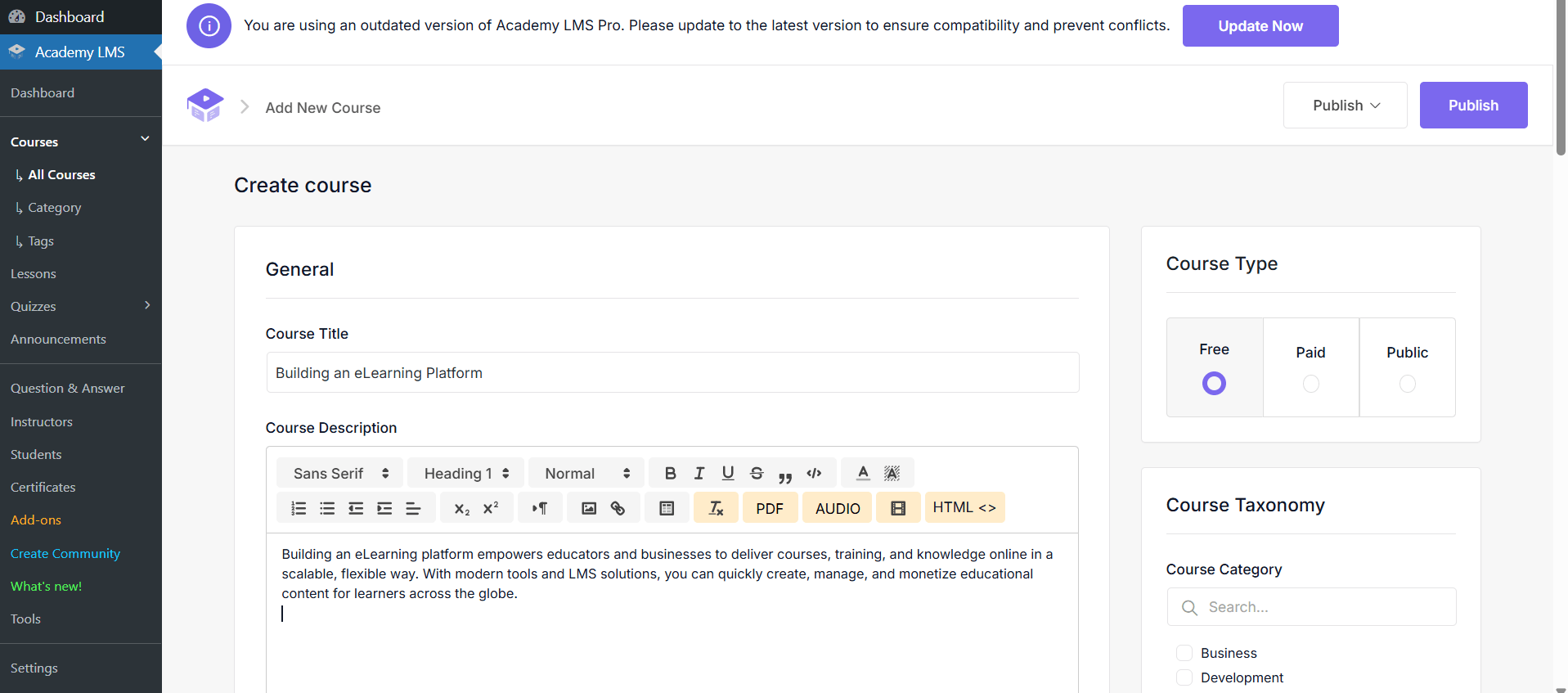 Get Course title and description
