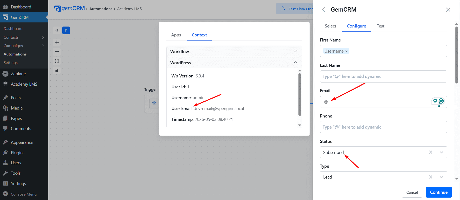 GemCRM Action 